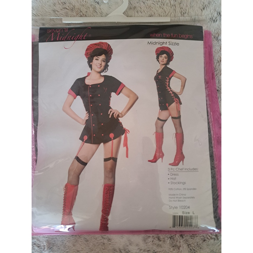Seven 'til Midnight Black Red Sizzle Sexy Chef Costume 3pc Set Womens size Large